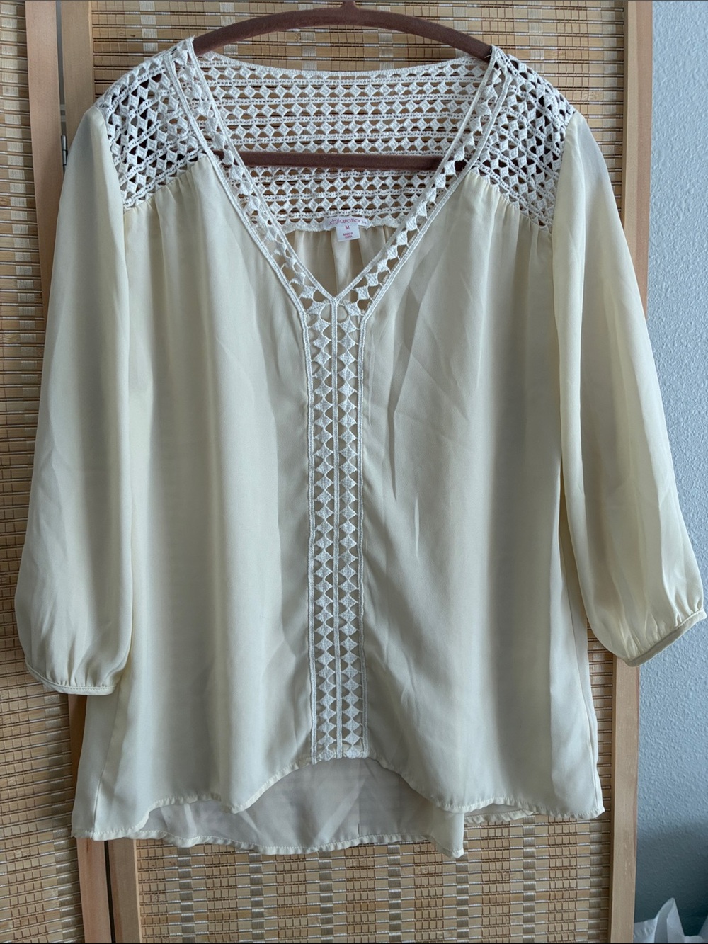 Xhilaration Cream Crochet-Trim Peasant Blouse